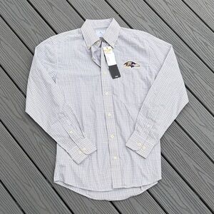 Baltimore Ravens NFL Men's White and Gray Checkered Button Down Shirt